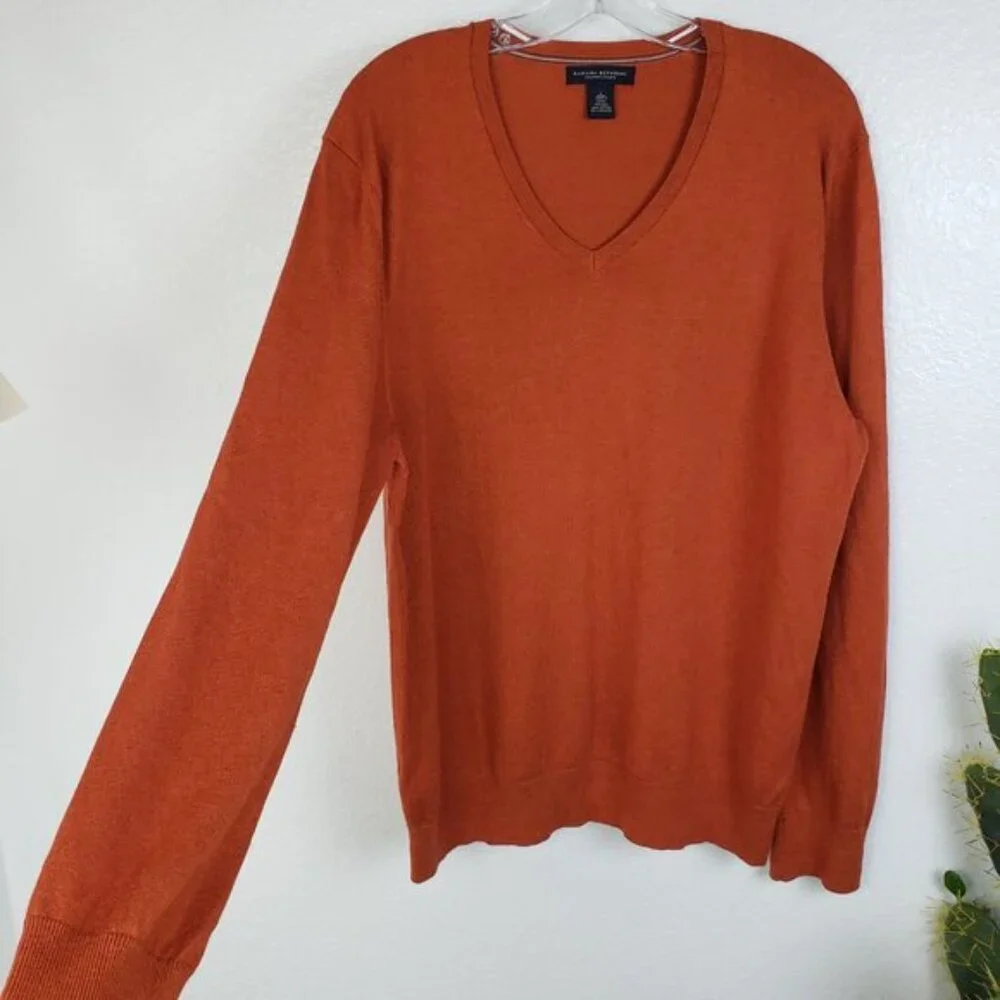 Banana Republic Luxury Blend Silk Cotton Cashmere V-Neck Sweater Orange size L